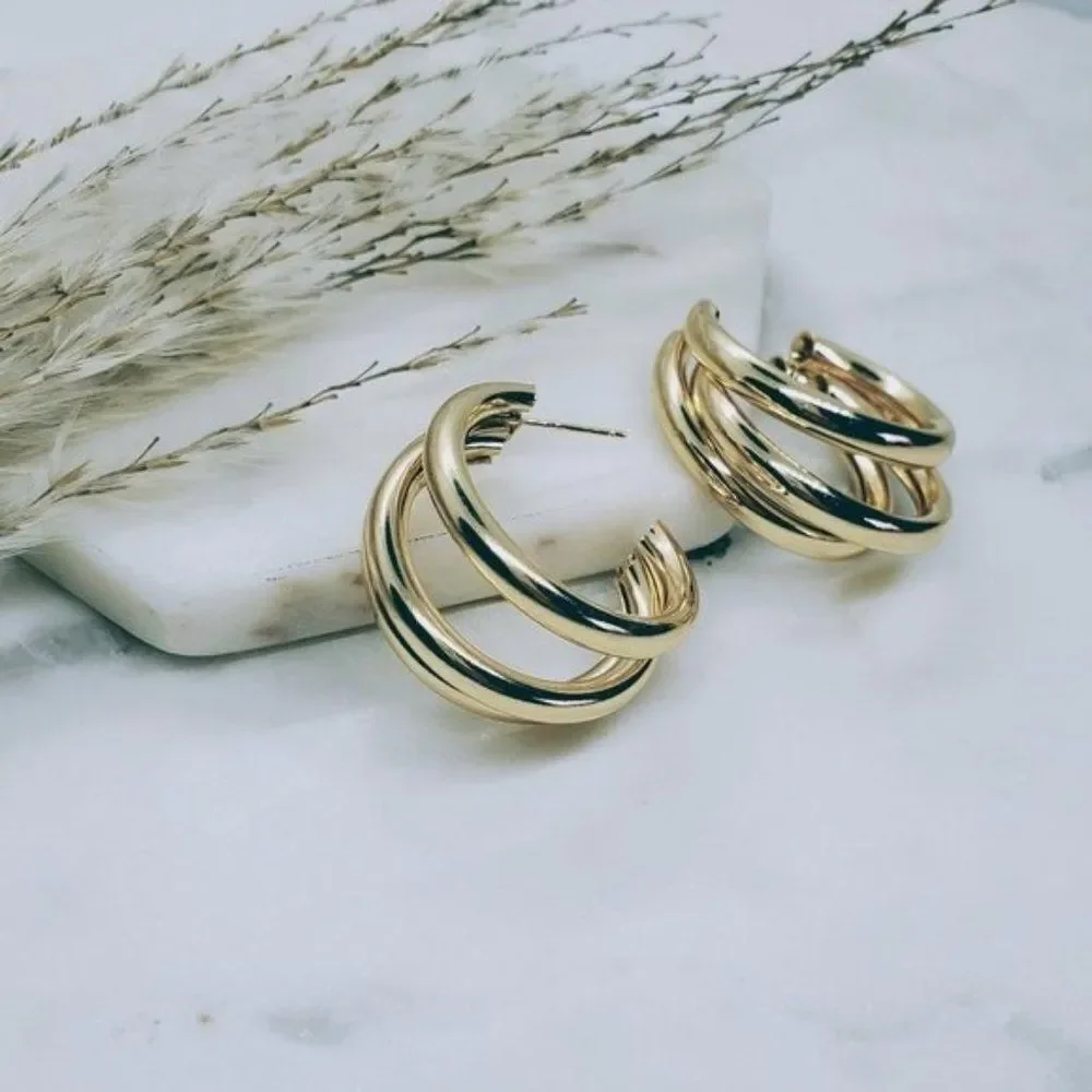 5/$25 Gold Triple Hoop Statement Earrings_7